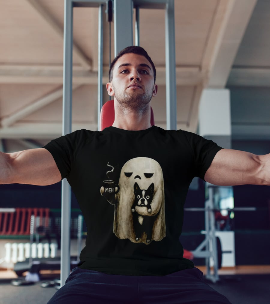 Meh Ghost With Boston Terrier T-Shirt