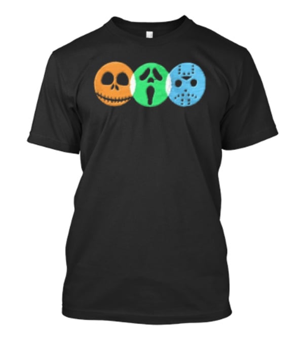 Halloween Horror Characters Colorful Circles Skulls And Masks T-Shirt