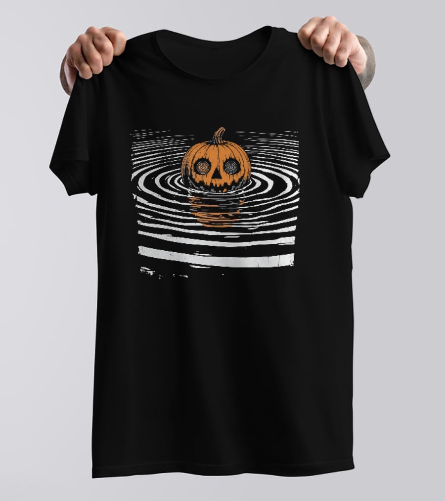 Hypnotic Eyes Pumpkin Floating In Water Ripples Distressed T-Shirt
