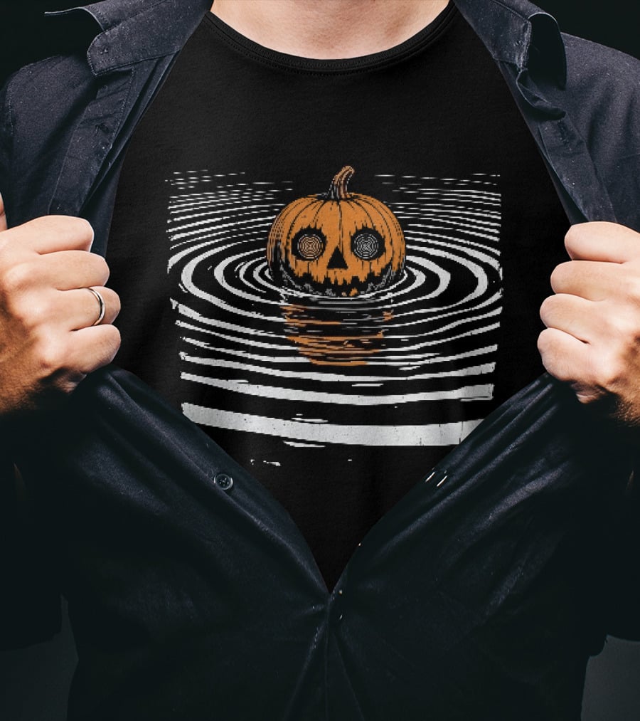 Hypnotic Eyes Pumpkin Floating In Water Ripples Distressed T-Shirt