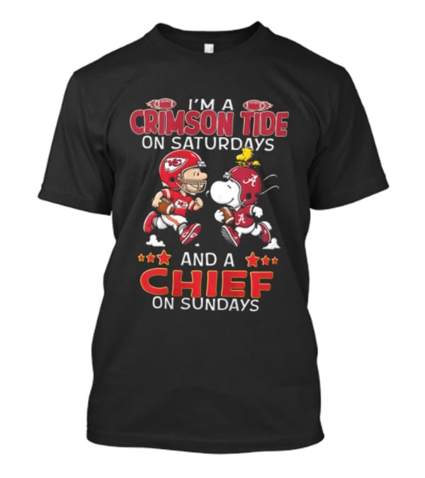 I'm A Crimson Tide On Saturdays And A Chief On Sundays Football Peanuts Characters T-Shirt