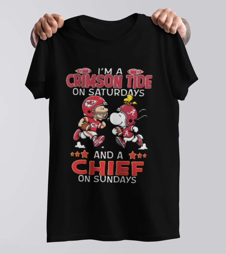 I'm A Crimson Tide On Saturdays And A Chief On Sundays Football Peanuts Characters T-Shirt