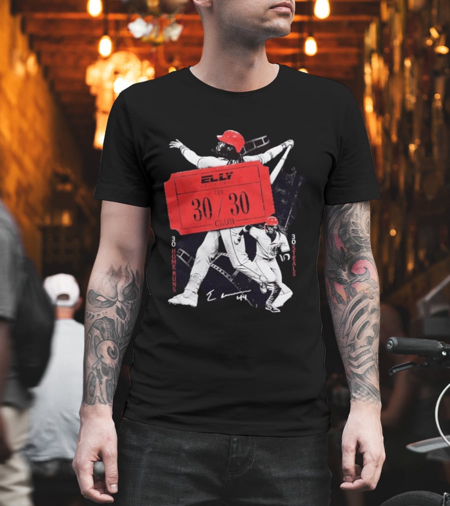 Cincinnati Reds Baseball Elly De La Cruz 30/30 Club 30 Home Runs 30 Stolen Bases T-Shirt
