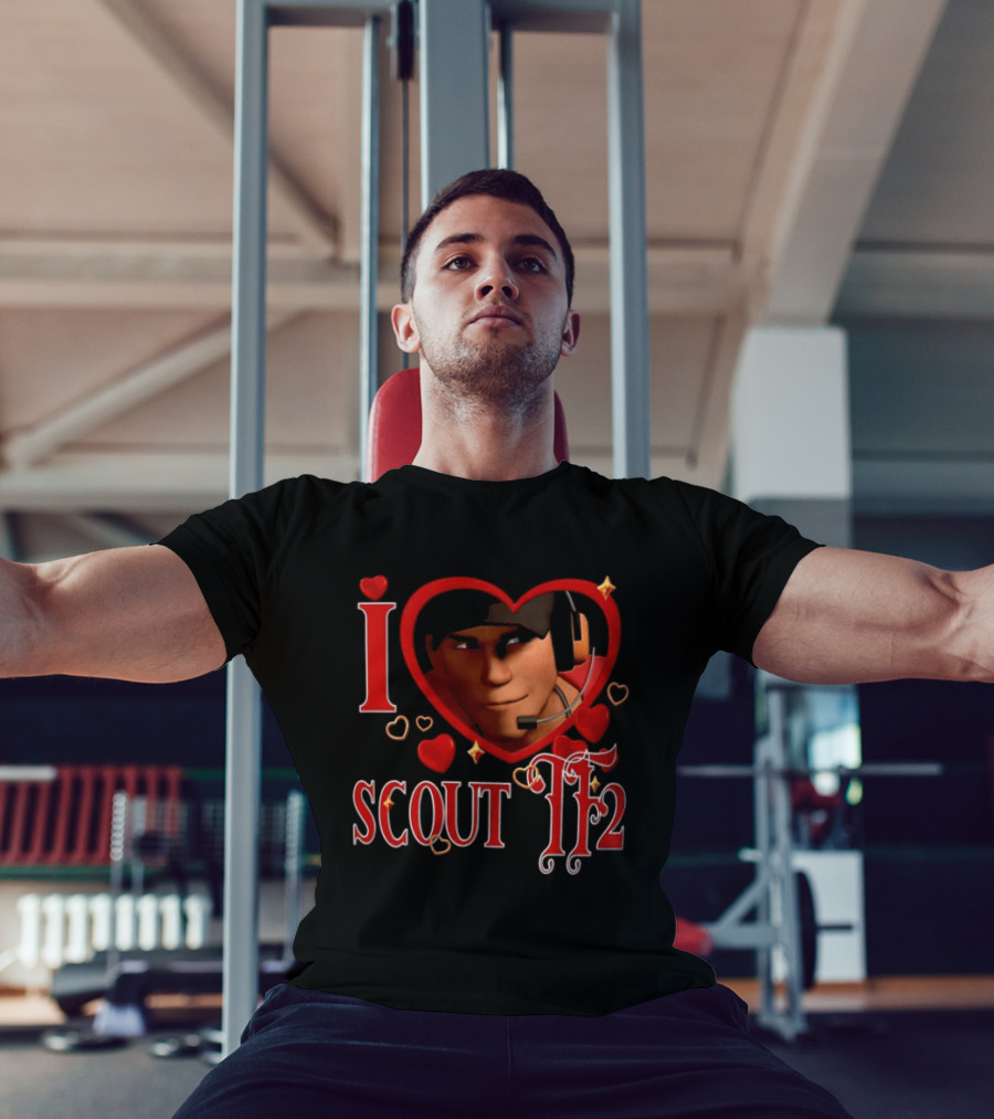 I Heart Scout TF2 Team Fortress 2 Character With Headset In Heart Shape T-Shirt
