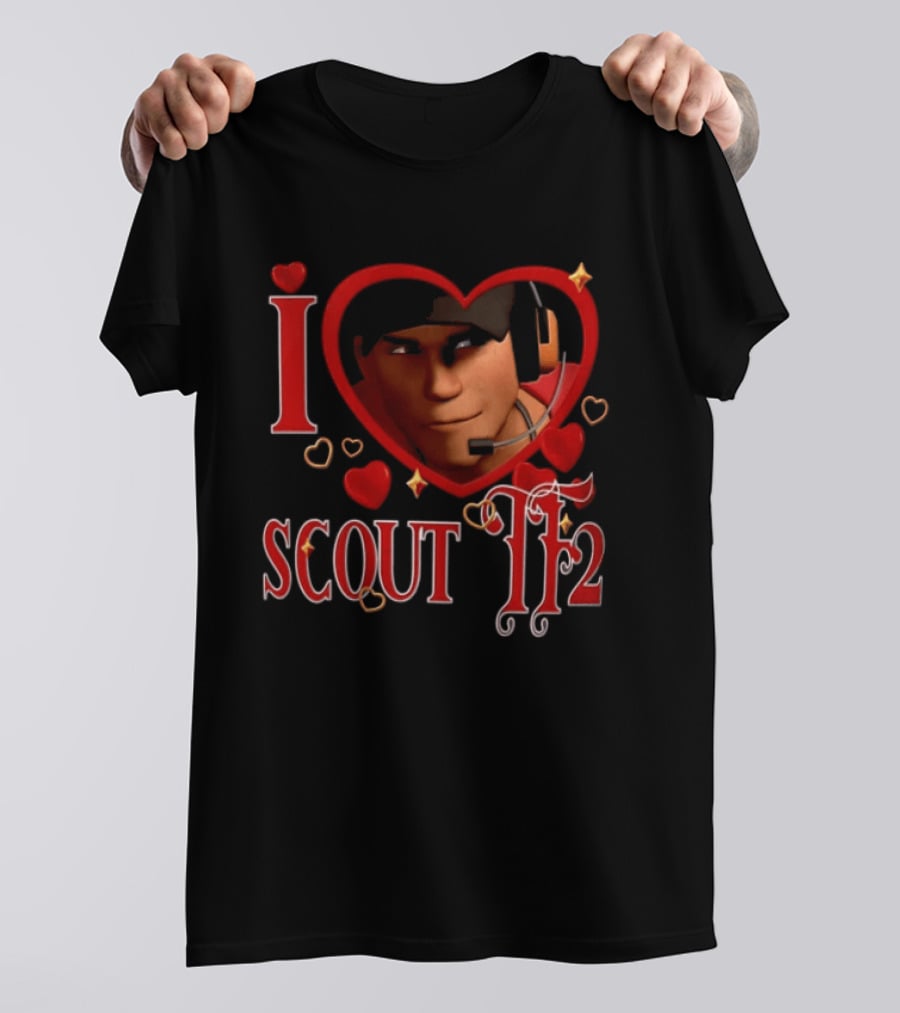 I Heart Scout TF2 Team Fortress 2 Character With Headset In Heart Shape T-Shirt