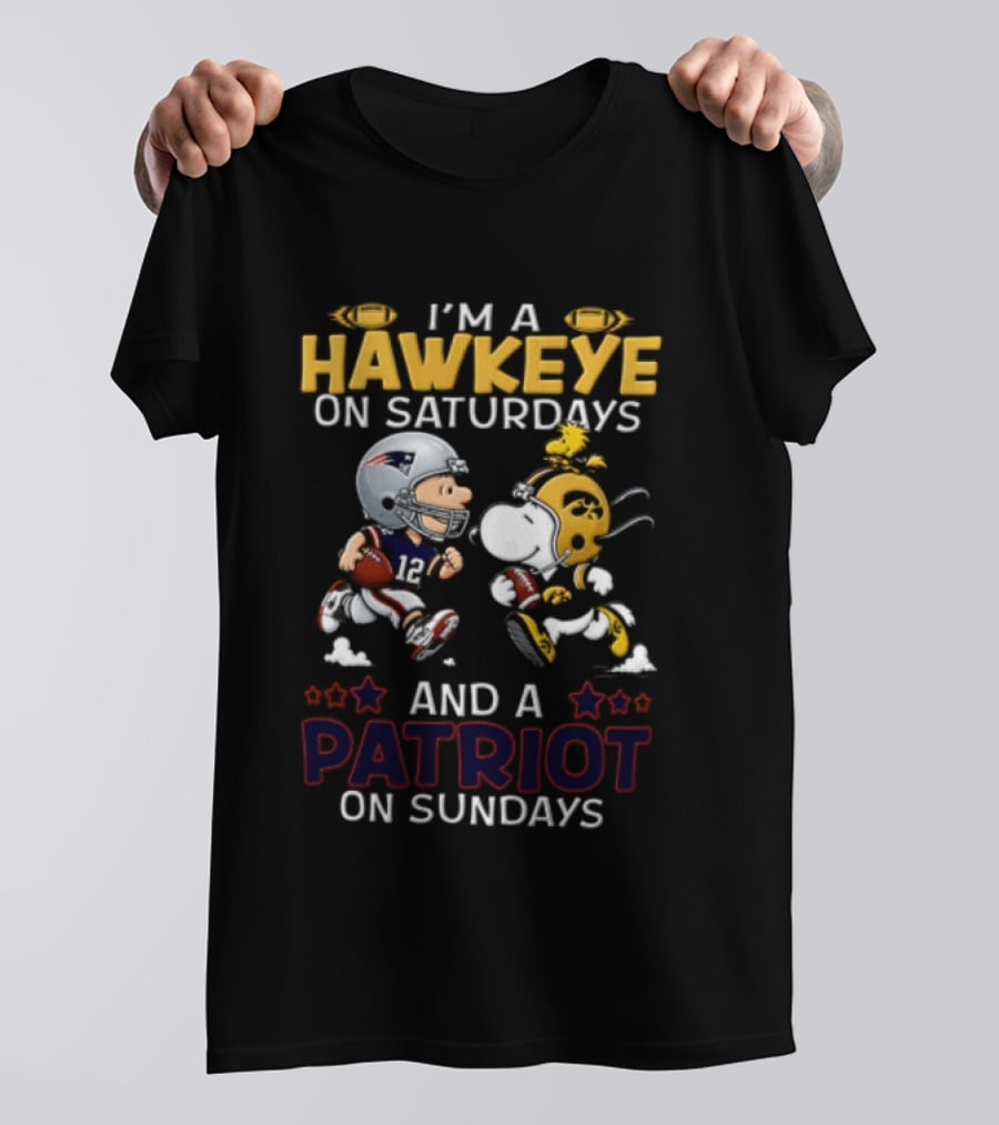 Hawkeye Saturdays Patriot Sundays Charlie Brown Snoopy Woodstock Football T-Shirt