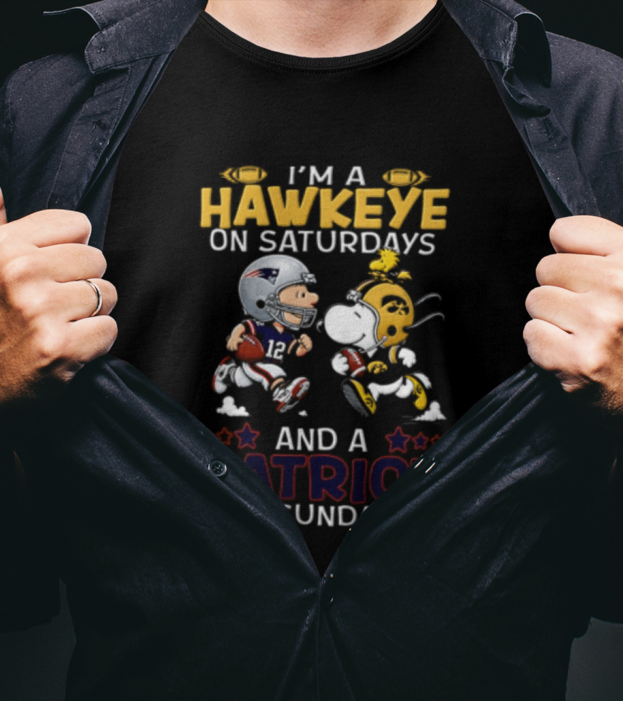Hawkeye Saturdays Patriot Sundays Charlie Brown Snoopy Woodstock Football T-Shirt
