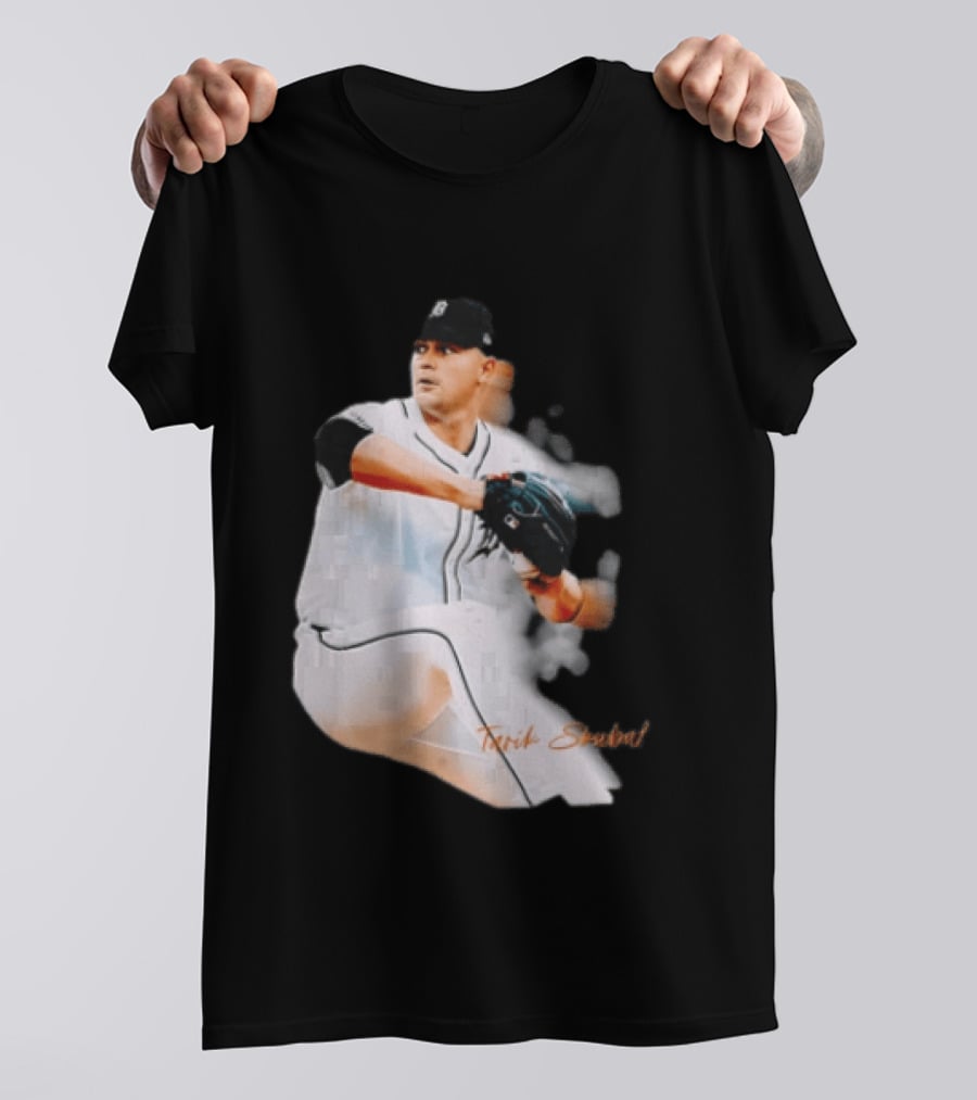 Detroit Tigers Tarik Skubal Pitcher Action Baseball T-Shirt