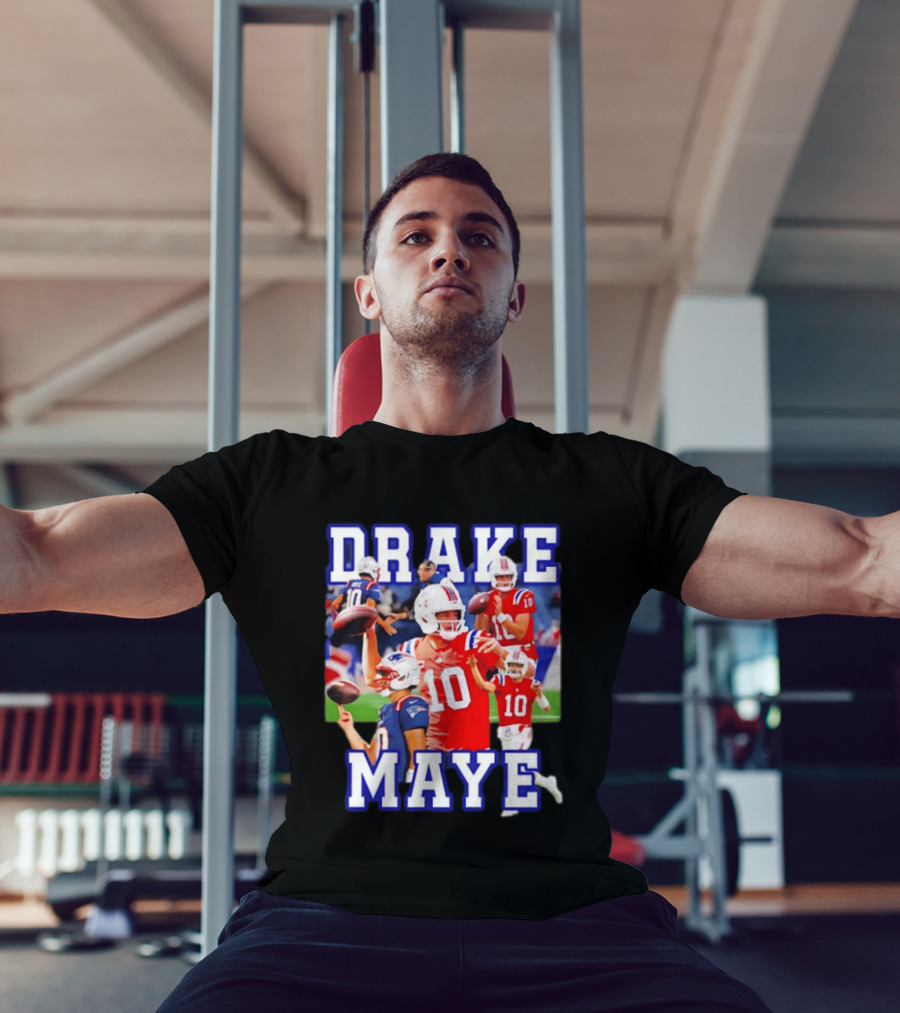 Drake Maye New England Patriots Inspired Football Player Collage T-Shirt