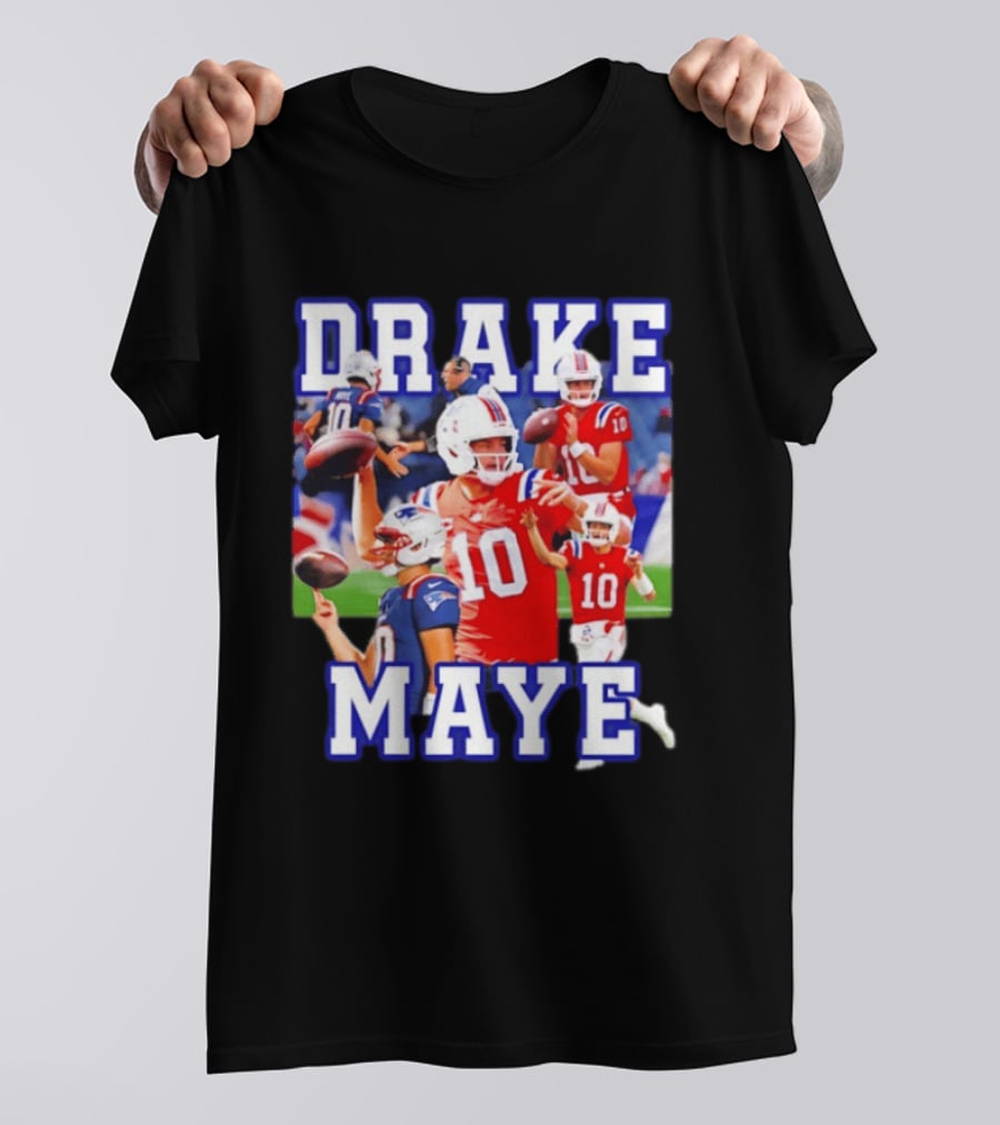 Drake Maye New England Patriots Inspired Football Player Collage T-Shirt