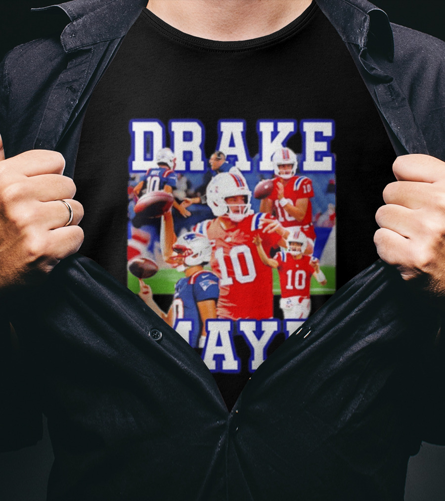 Drake Maye New England Patriots Inspired Football Player Collage T-Shirt