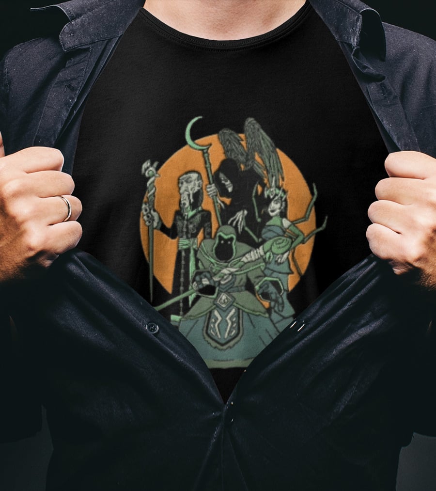Fantasy Evil Sorcerer Grim Reaper Dark Queen Orange Moon T-Shirt
