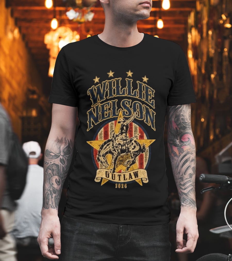 Willie Nelson Outlaw Tour 2026 Cowboy Star Rider T-Shirt