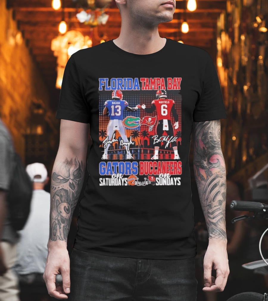 Florida Tampa Bay Gators Buccaneers Saturdays Sundays Baugh Mayfield Skyline T-Shirt