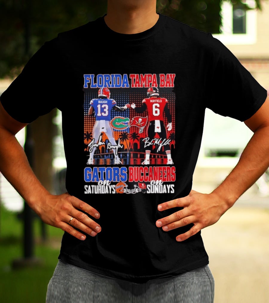 Florida Tampa Bay Gators Buccaneers Saturdays Sundays Baugh Mayfield Skyline T-Shirt