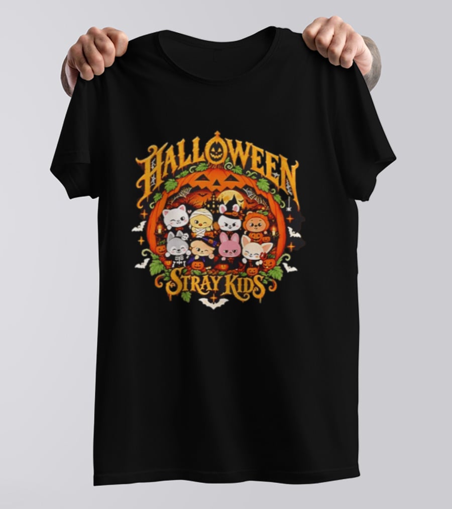 Stray Kids Skzoo Halloween Cartoon Characters Pumpkin Decoration T-Shirt