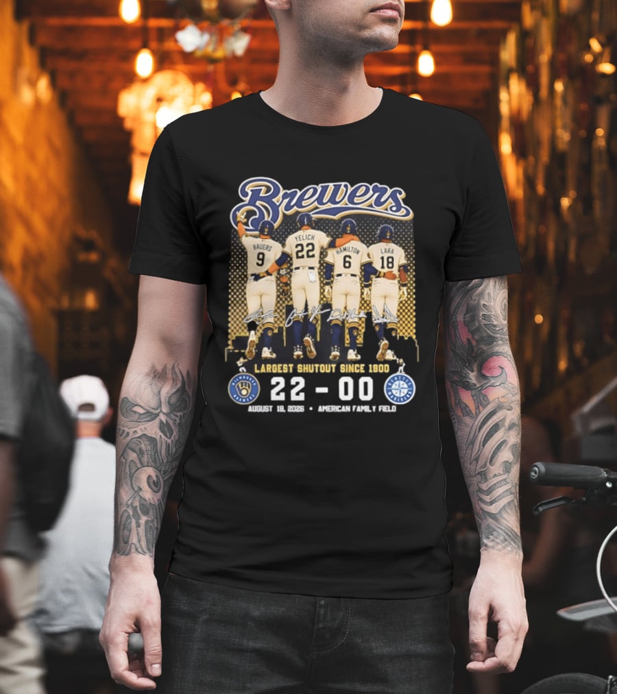 Milwaukee Brewers Largest Shutout Since 1900 22 00 Victory August 18 2023 American Family Field T-Shirt