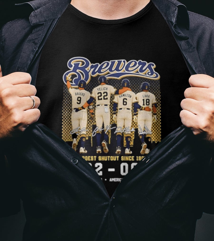 Milwaukee Brewers Largest Shutout Since 1900 22 00 Victory August 18 2023 American Family Field T-Shirt