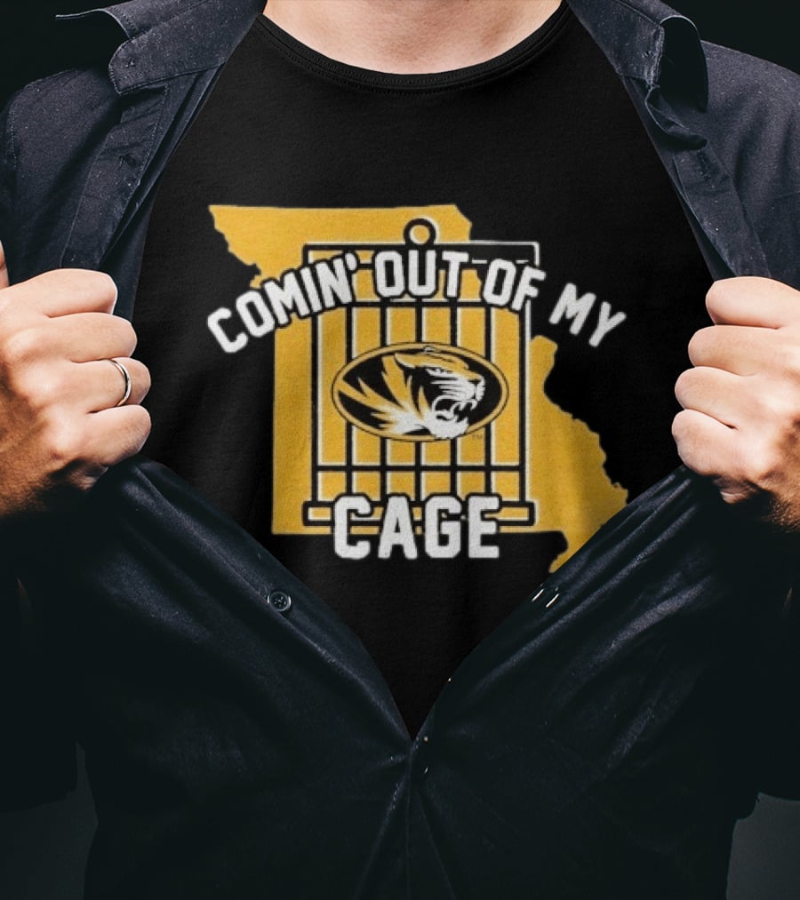 Missouri Tigers Comin' Out Of My Cage Map Outline Tiger T-Shirt