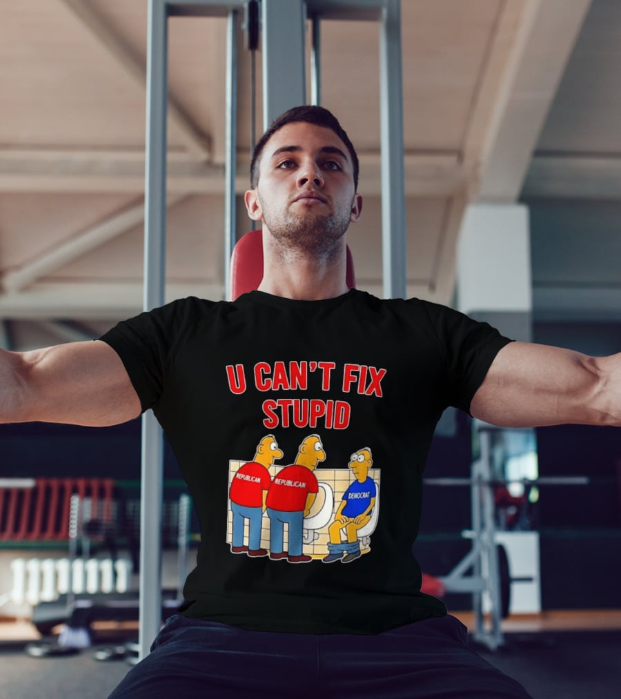 U Can't Fix Stupid Political Cartoon Republicans Vs Democrat Urinals T-Shirt