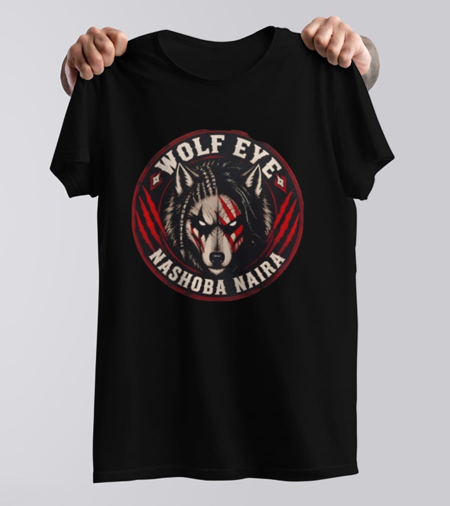 Wolf Eye Nashoba Naira Fierce Tribal Wolf Head With Red Claw Marks T-Shirt