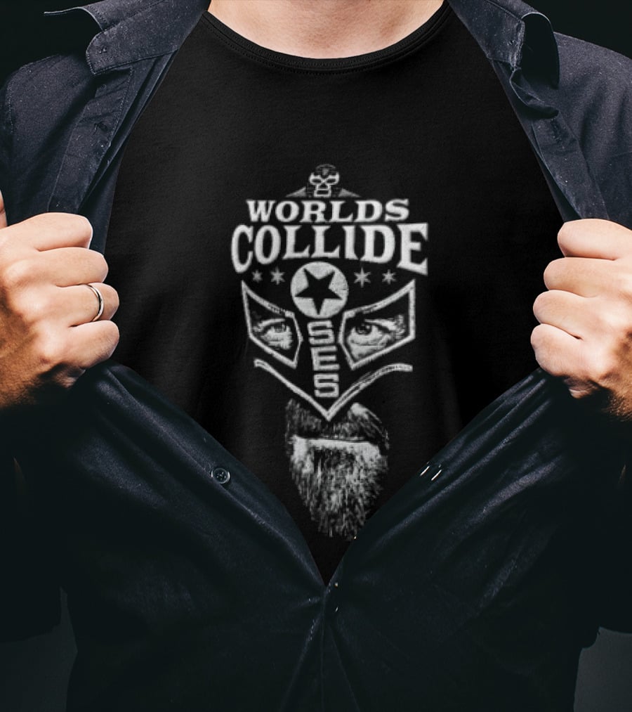 Worlds Collide SES Star Mask Wrestler Beard T-Shirt