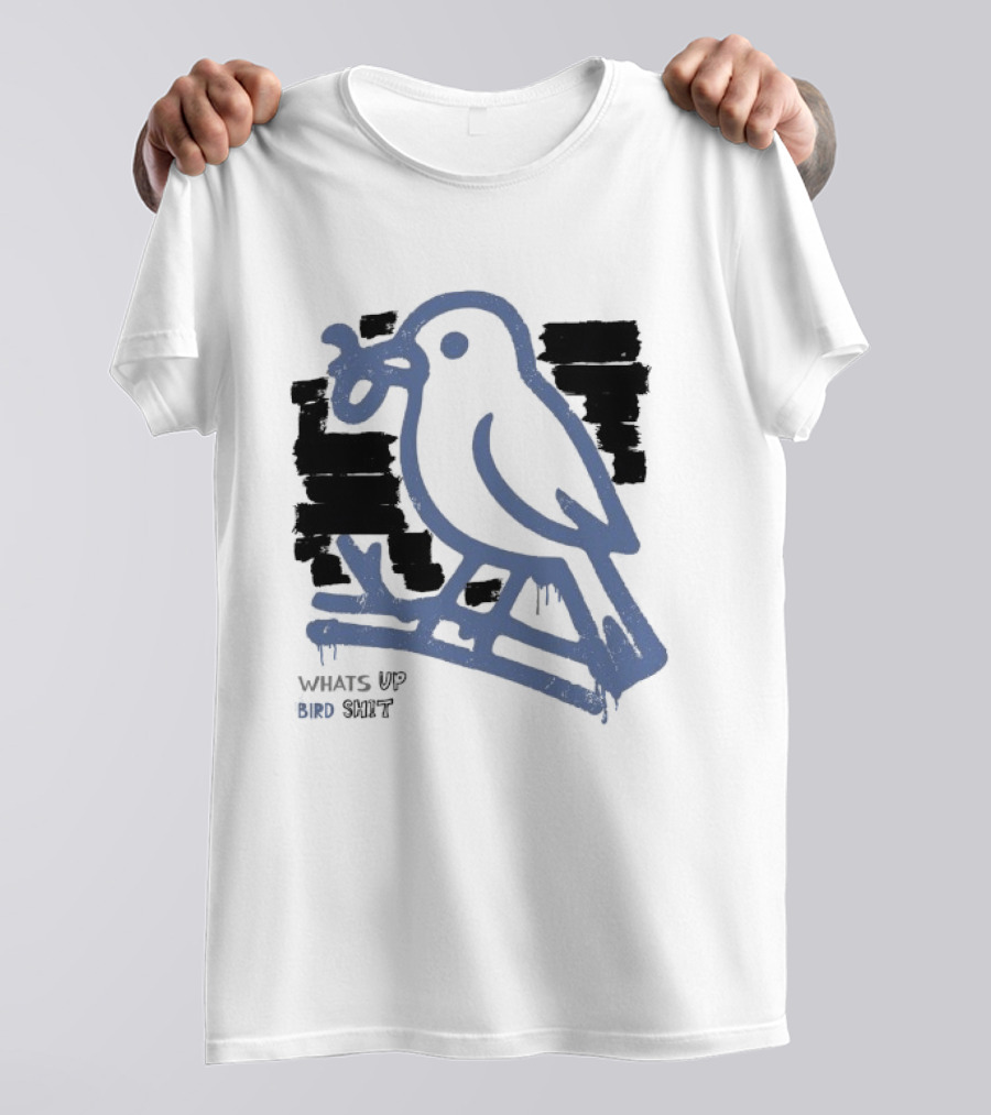 Drewtube What Up Bird Shit Funny Sparrow Holding Curling Shovel T-Shirt