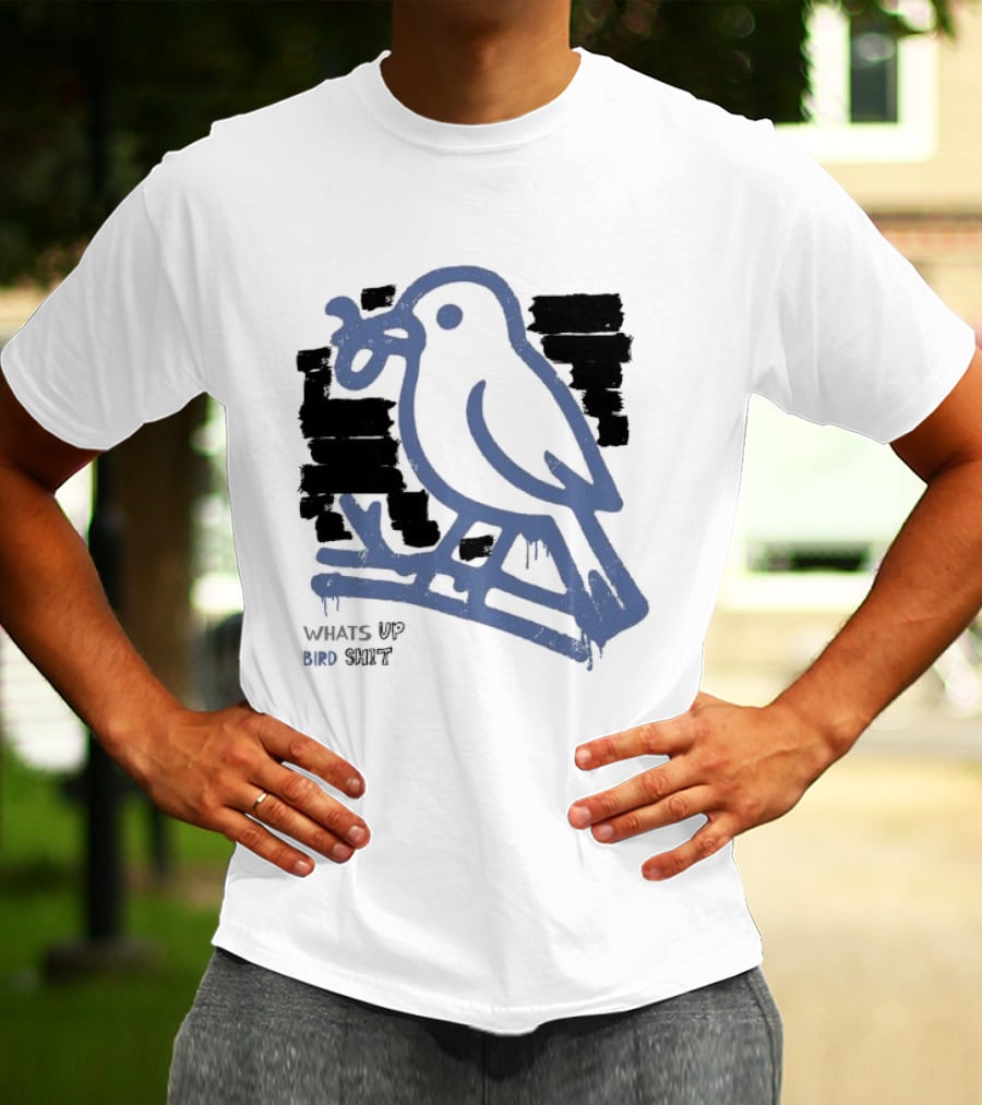 Drewtube What Up Bird Shit Funny Sparrow Holding Curling Shovel T-Shirt