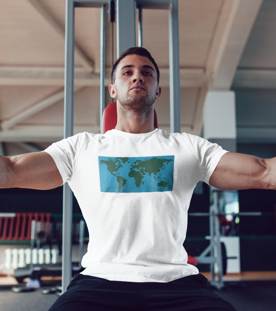 World Map Continents Green And Blue Ocean T-Shirt