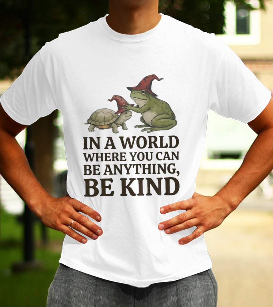 In A World Where You Can Be Anything Be Kind Wizards Frog And Turtle T-Shirt