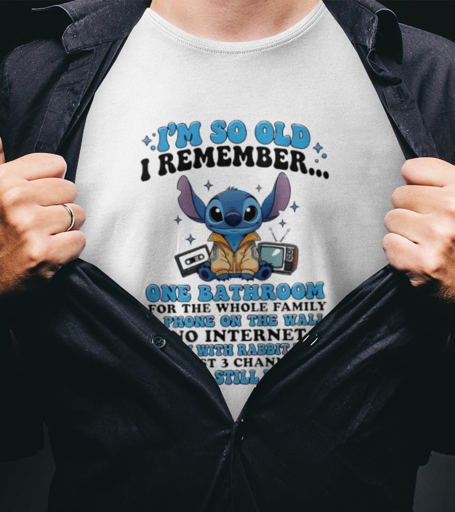 I'm So Old I Remember Stitch Nostalgia No Internet One Bathroom Phone On The Wall TV With Rabbit Ears T-Shirt