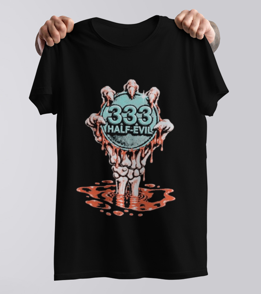333 Half Evil Skeleton Hands Bloody Coin T-Shirt