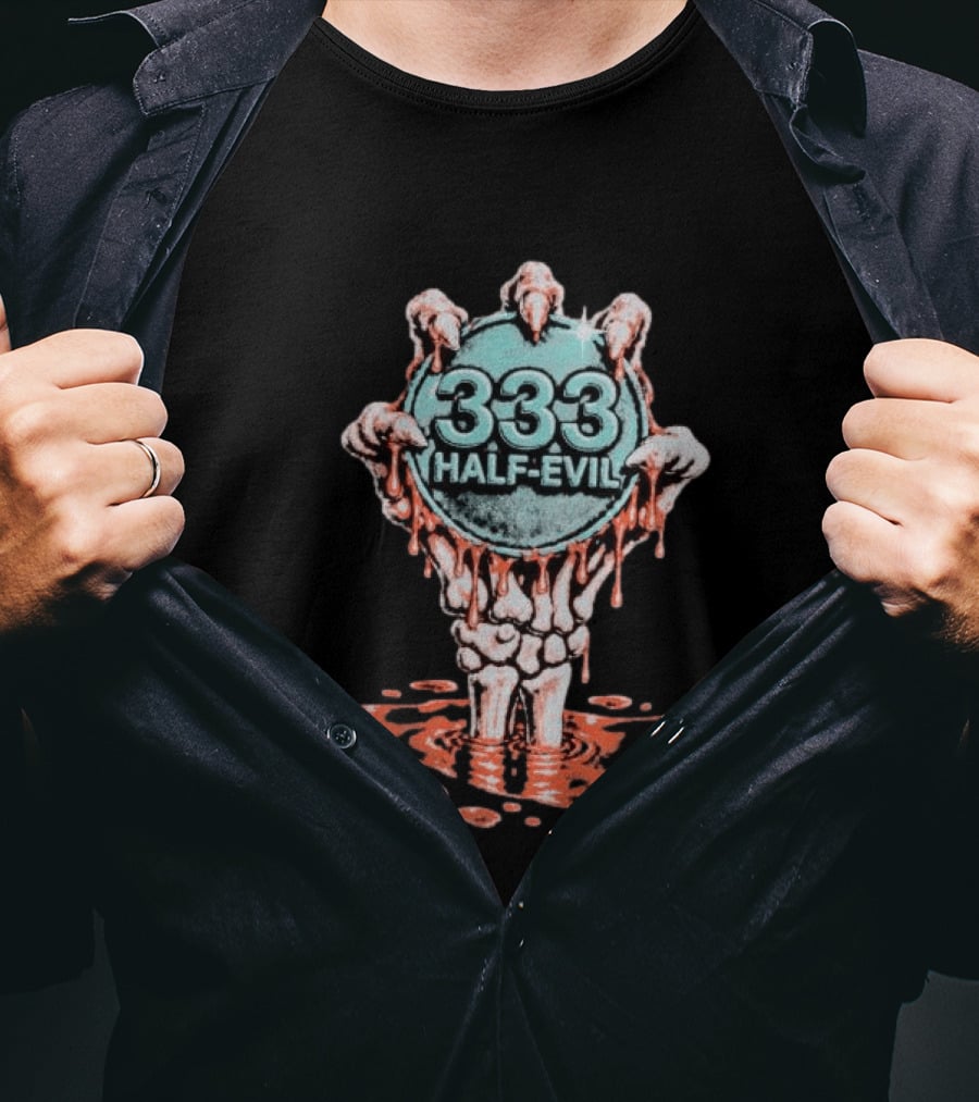 333 Half Evil Skeleton Hands Bloody Coin T-Shirt