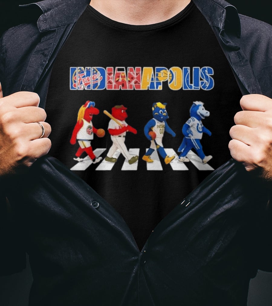Indianapolis Fever Pacers Colts Mascots Abbey Road Collage T-Shirt