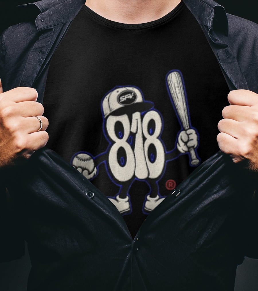 SFV 818 Character Baseball Cap Holding Bat And Ball T-Shirt