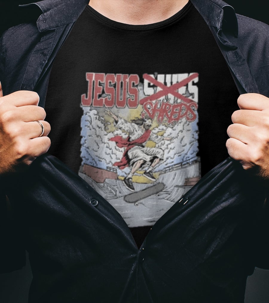 Jesus Shreds Skateboarding Ramp Savior Extreme Sports T-Shirt