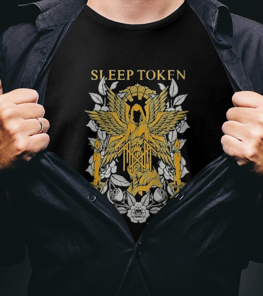 Sleep Token Angelic Golden Ascendant With Candles And Roses T-Shirt