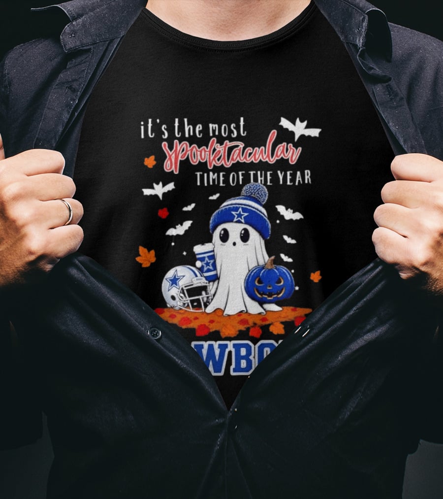 It's The Most Spooktacular Time Of The Year Cowboys Halloween Ghost Pumpkin Football T-Shirt