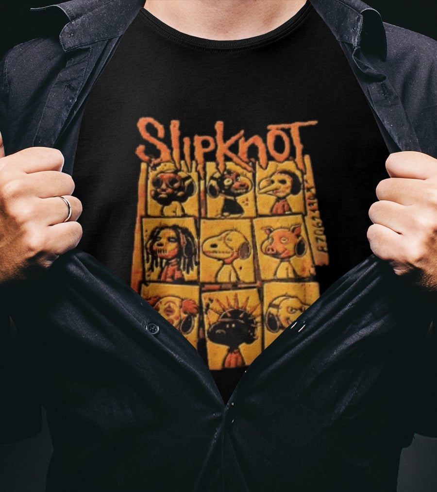 Slipknot Characters In Panels With Numbers And Cartoon Faces T-Shirt