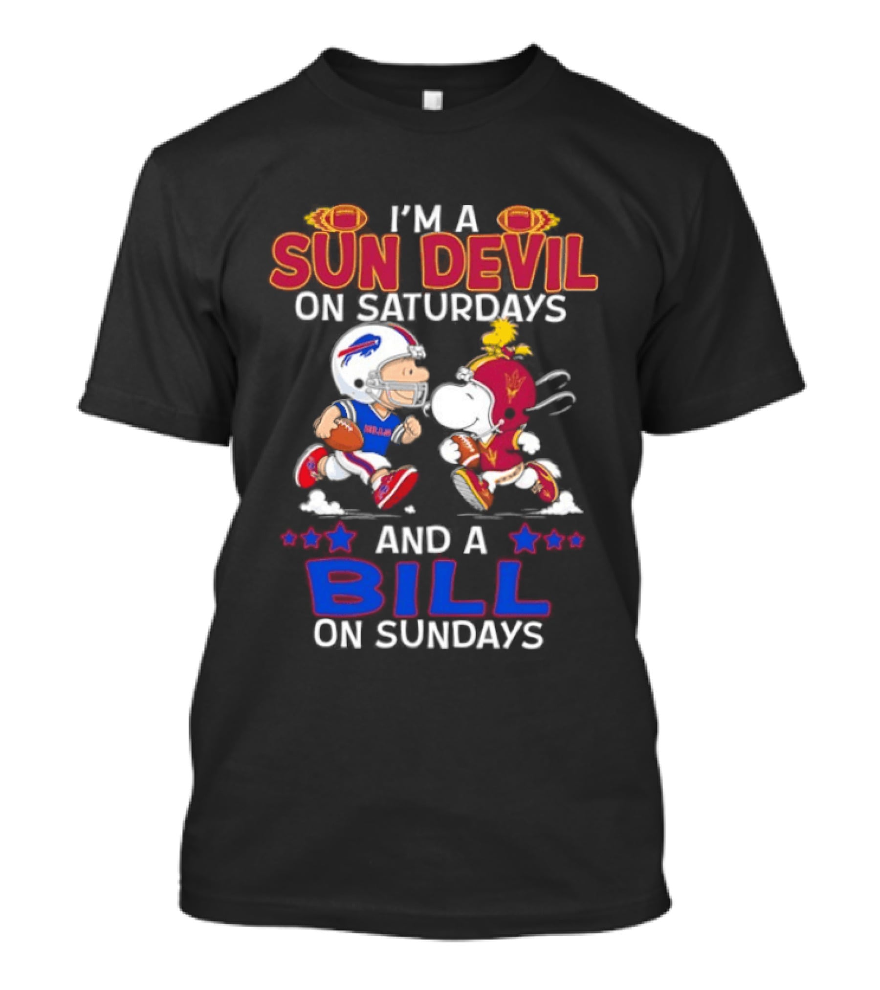 I'm A Sun Devil On Saturdays And A Bill On Sundays Football Fans Snoopy Charlie Brown T-Shirt
