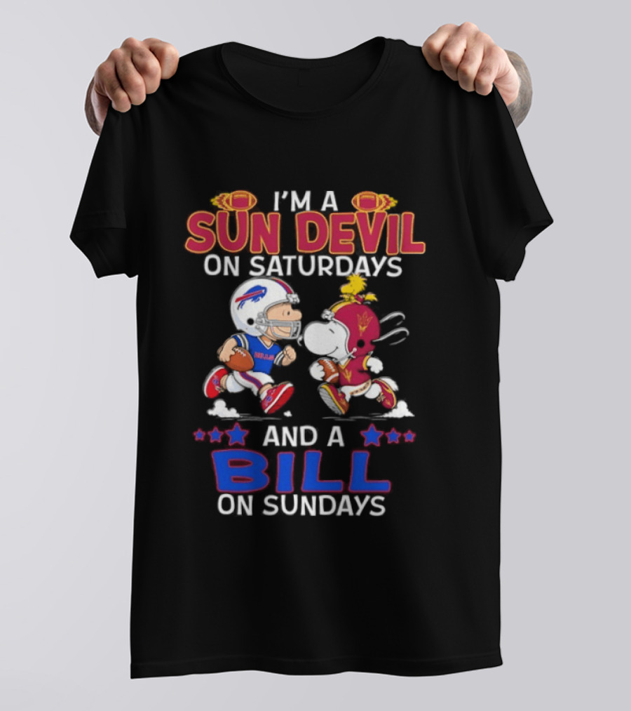 I'm A Sun Devil On Saturdays And A Bill On Sundays Football Fans Snoopy Charlie Brown T-Shirt