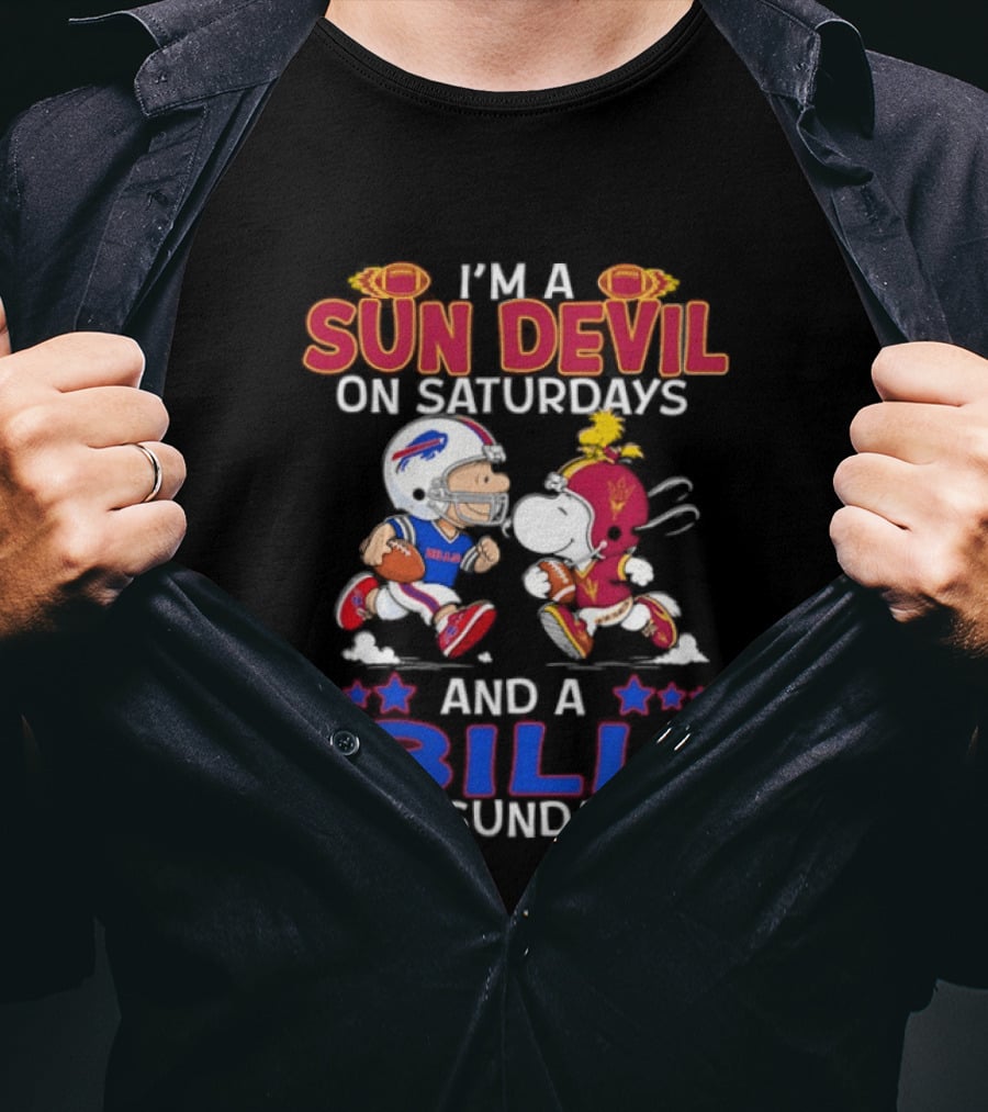 I'm A Sun Devil On Saturdays And A Bill On Sundays Football Fans Snoopy Charlie Brown T-Shirt