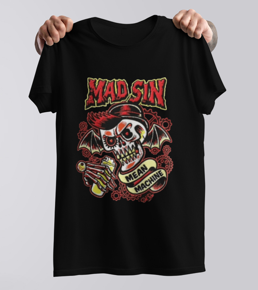 Mad Sin Mean Machine Skull Skeleton Beer T-Shirt