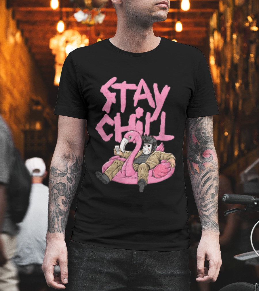 Stay Chill Jason Voorhees Energy Drink Pink Flamingo Float T-Shirt