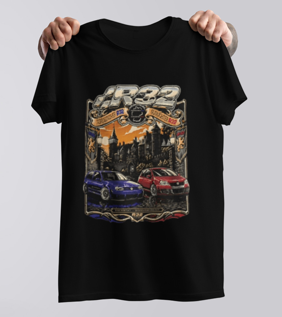 R32 Sudlichter Nordlichter Castle Blue Car Red Car Pure Heritage Modern Performance T-Shirt