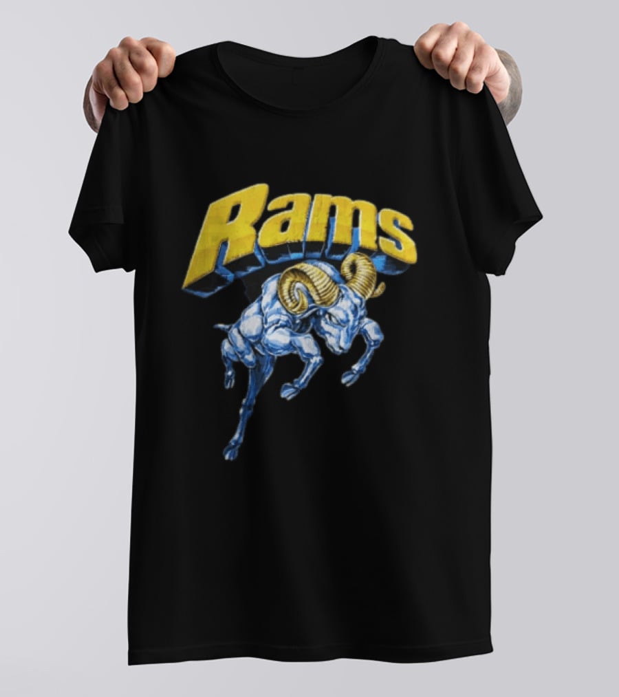 Rams Blue Bull Charging With Golden Horns Majestic Power T-Shirt