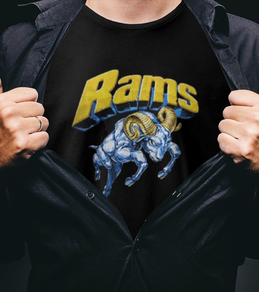 Rams Blue Bull Charging With Golden Horns Majestic Power T-Shirt