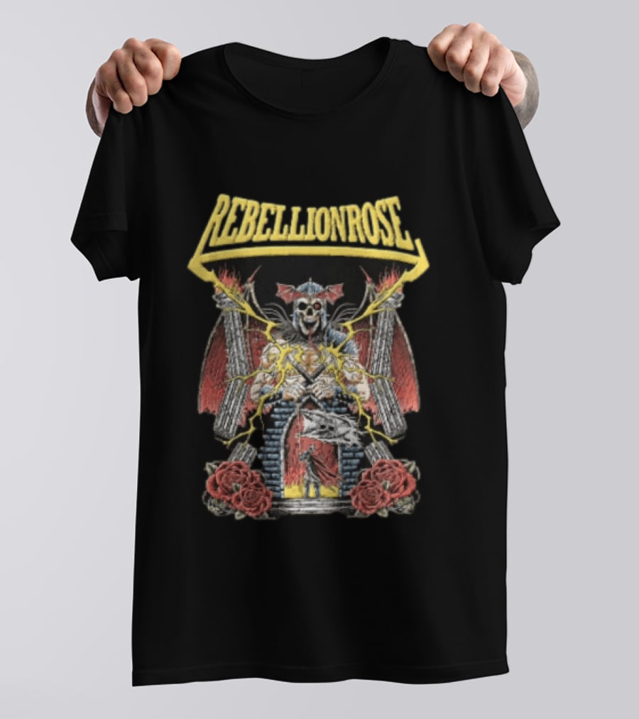 Rebellion Rose Skull Knight Castle With Roses And Lightning T-Shirt