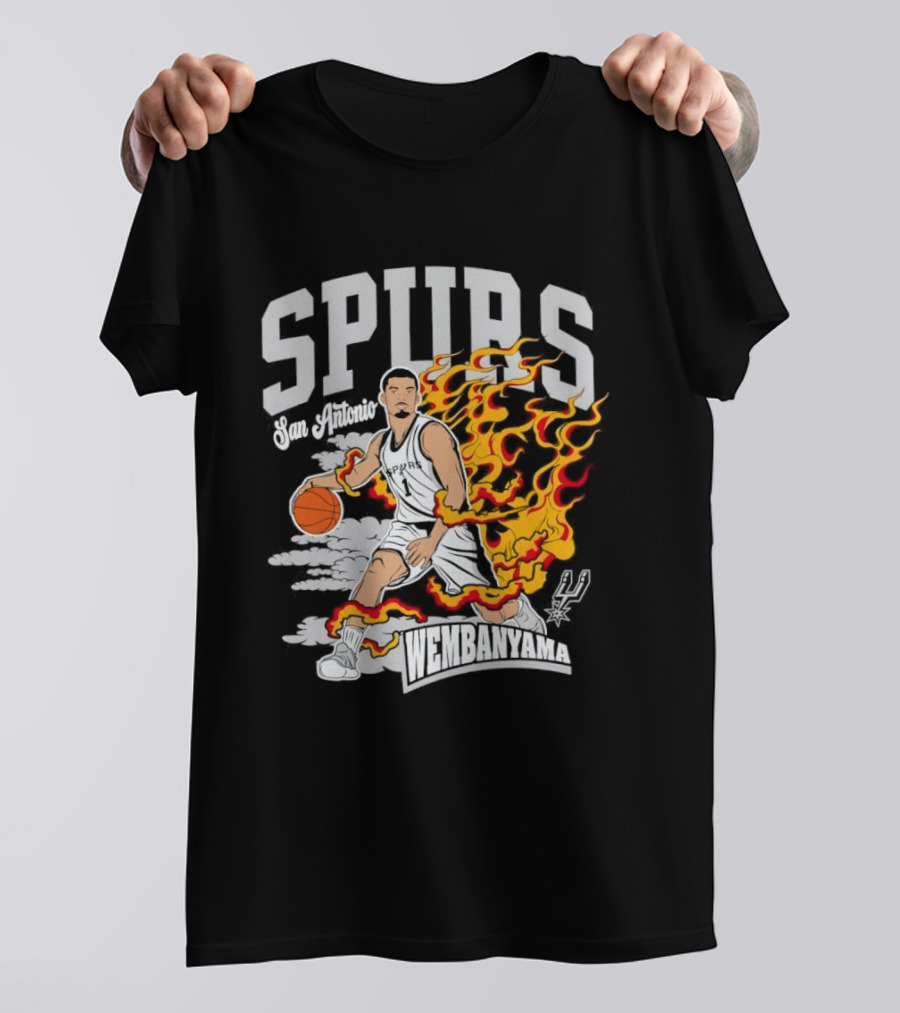 Victor Wembanyama San Antonio Spurs No 1 Basketball Flames Caricature T-Shirt