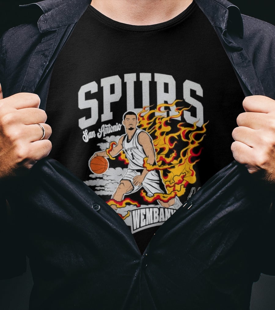 Victor Wembanyama San Antonio Spurs No 1 Basketball Flames Caricature T-Shirt